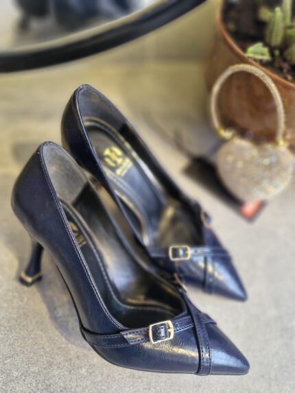 Minashka Lacivert Kemer Detayli Topuklu