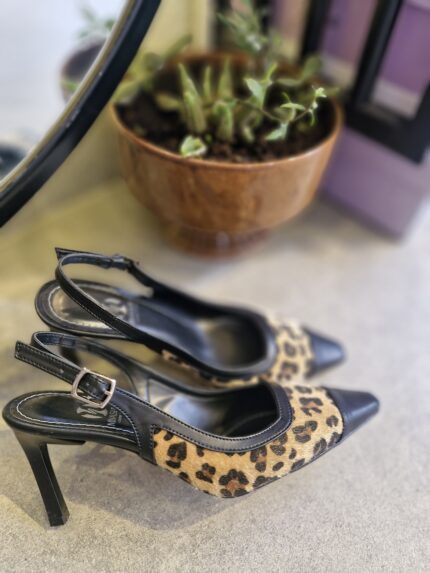 Leopar Desen Küt Burun Topuklu